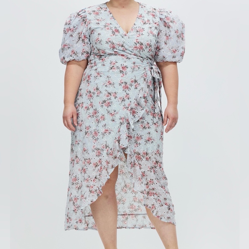 Missguided Light Blue Floral Wrap Dress